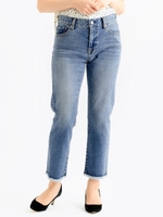 フリンジヘムデニムパンツ/サックス