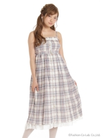 フロント開きチェック柄マキシワンピース/ブルー