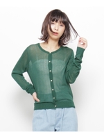 シースルーメッシュ長袖クルーカーディガン/オレンジ(067)