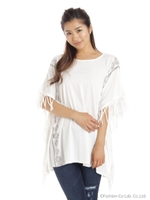 袖フリンジポンチョ/シロ