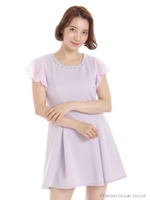 お上品Lady袖シフォンフレアワンピ/ホワイト