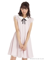 レトロバイカラー襟ワンピース/クロ