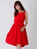 スクエアネックギャザーワンピ/レッド