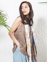 Indiaシャドウステッチ・ハンド刺繍トップxストールSet/モカ