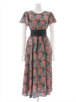 花柄ベルト付きワンピース/マスタード