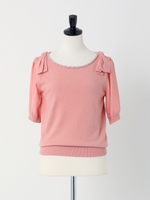 肩リボン袖シフォンニット/ピンク
