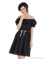 リボンウエストフリルオフショルダーワンピース/ピンク