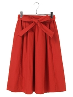 ・ミモレ丈フレアースカート/レッド