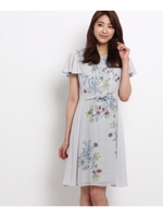 〔洗える〕バーディーフラワープリントワンピース/ライトグレー(111)