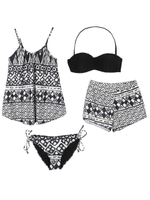エスニック調ビキニ/水着4点セット/ブラック