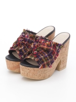ツイードリボンコルクサンダル/ミックス