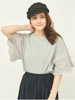 ・袖レースカットプルオーバー/杢グレー