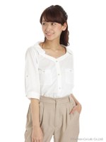 ぬけ衿ヘンリー胸ポケットシャツ　2/ブルー