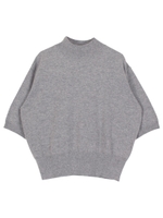 アンゴラ混5分袖ニットプルオーバー/杢グレー