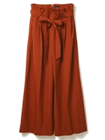 ウエストタックサス付きワイドパンツ/ブラウン