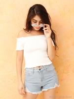 オフショルギャザートップス/white