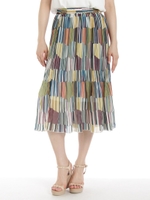 シフォンパッチワークストライププリーツスカート/ブルー