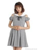 セーラーカラーオフショルチェックOP/ブルー