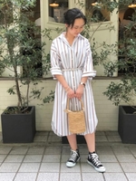 タイプライターストライプシャツワンピース/オフ/柄