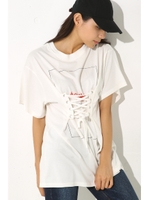 【AZUL by moussy】ロゴレースアップチュニック半袖TEE/O/WHT