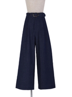 【F&A】べっ甲バックルデニムワイドパンツ/BLUE