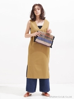 Vネックポンチワンピース/キャメル