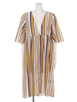 【CHILLE】ストライプ半袖ガウン/レッド(025)