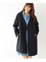 ボンディングノーカラーミドル丈ジャケット/ブルー系(095)