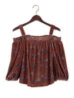 花柄ベロアオフショルボリューム袖/TOPS/テラコッタ