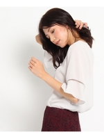 【洗える】はしごレースVネックシャツ/ブルー系(094)