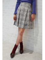 アンクル　チェック　エンブロイダリー　フレアースカート/グレー(020)