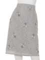 花柄刺繍レースタイトスカート/グレー