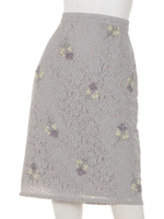 花柄刺繍レースタイトスカート/グレー