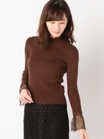 レース付きボトルネックニット/ピンク