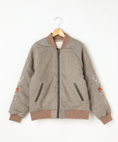 中綿ヘリンボン袖花刺繍ブルゾン