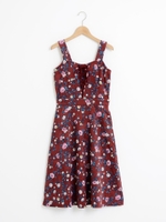 【WEB限定価格】コーデュロイ花柄レースアップワンピ/レッド柄