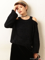 ショルダーオープンフェザーモールニット/ピンク