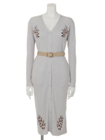 ベルト付刺繍ニットカーデOP/L.GRY