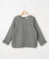 袖リボンラウンドヘムブラウス(無地/ストライプ)