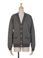 【F i.n.t】エンブレム釦Vネックニットカーディガン/GRAY×WH