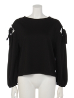 サイドリボンポンチ無地カットソー/ピンク