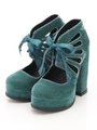 【JEFFREY CAMPBELL】リボン付きベルベットプラットフォームシューズ/ダークベージュ