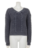 ストーンウォッシュケーブルニットTOPS/D/RED