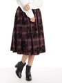 タータンチェックフロッキープリントスカート/コイアオ