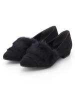 リアルラビットファーフラットシューズ/ブラックスエード