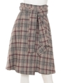 変形グレンチェックフレアスカート/カラシ