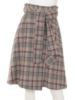 変形グレンチェックフレアスカート/カラシ