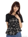 チェック柄デザイントップス/グレー