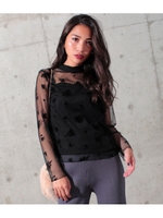 【chille anap】花柄レース切替トップス/BK