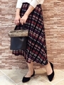 フロッキーチェックフレアースカート/グリーン柄